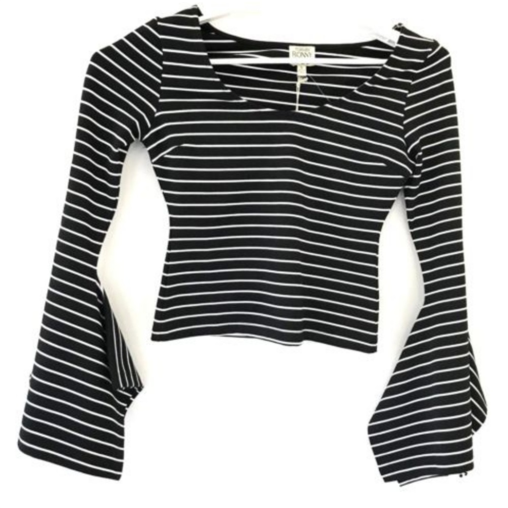 Torn by Ronny Kobo Bell Sleeves Striped Crop Top